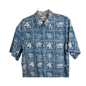 Reyn Spooner Hawaiian Shirt Men XL Floral‎ British Bird Blue Classic Vintage